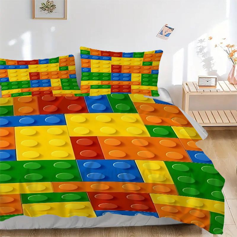 3pcs bedding set Building block jigsaw puzzle Includes 1 Comforter + 2 Pillowcases, Without Pillow Inserts, Soft Comfortable, Lightweight Breathable