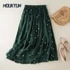 Summer Cotton Linen Slimming Pleated Ancient Loose Tight Waist Plus Size Big Swing Skirt for Women