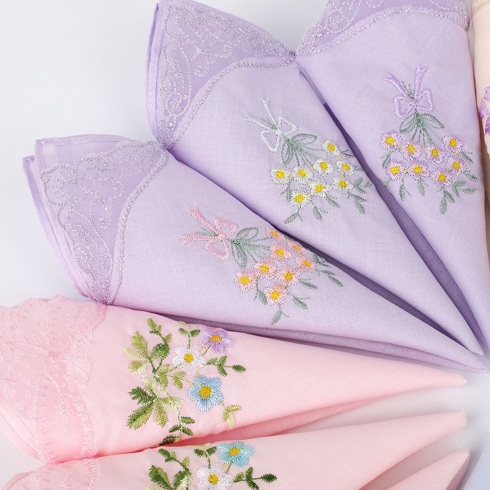 Soft Embroidered Floral Cloth Reusable Hankies Fabrics Elegant Lace Flower Hanky  For Women
