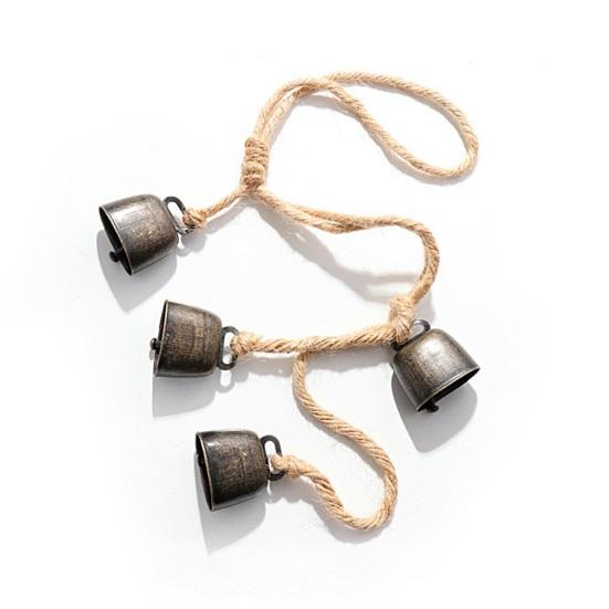 Christmas Bell Pendant Rustic Metal Hanging Decorative Bell with Jute Rope Vintage Wind Chimes Wall Hanging for Home Decor