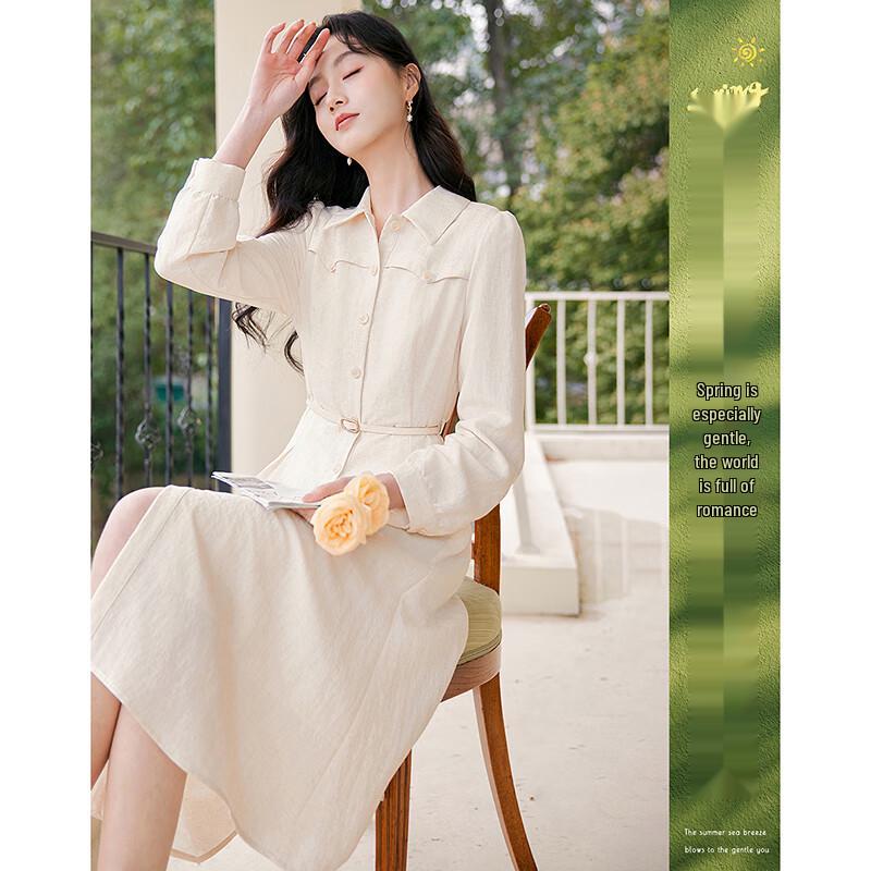 Sishui Nianhua Women's Elegant Long-Sleeve Midi Shirt Dress