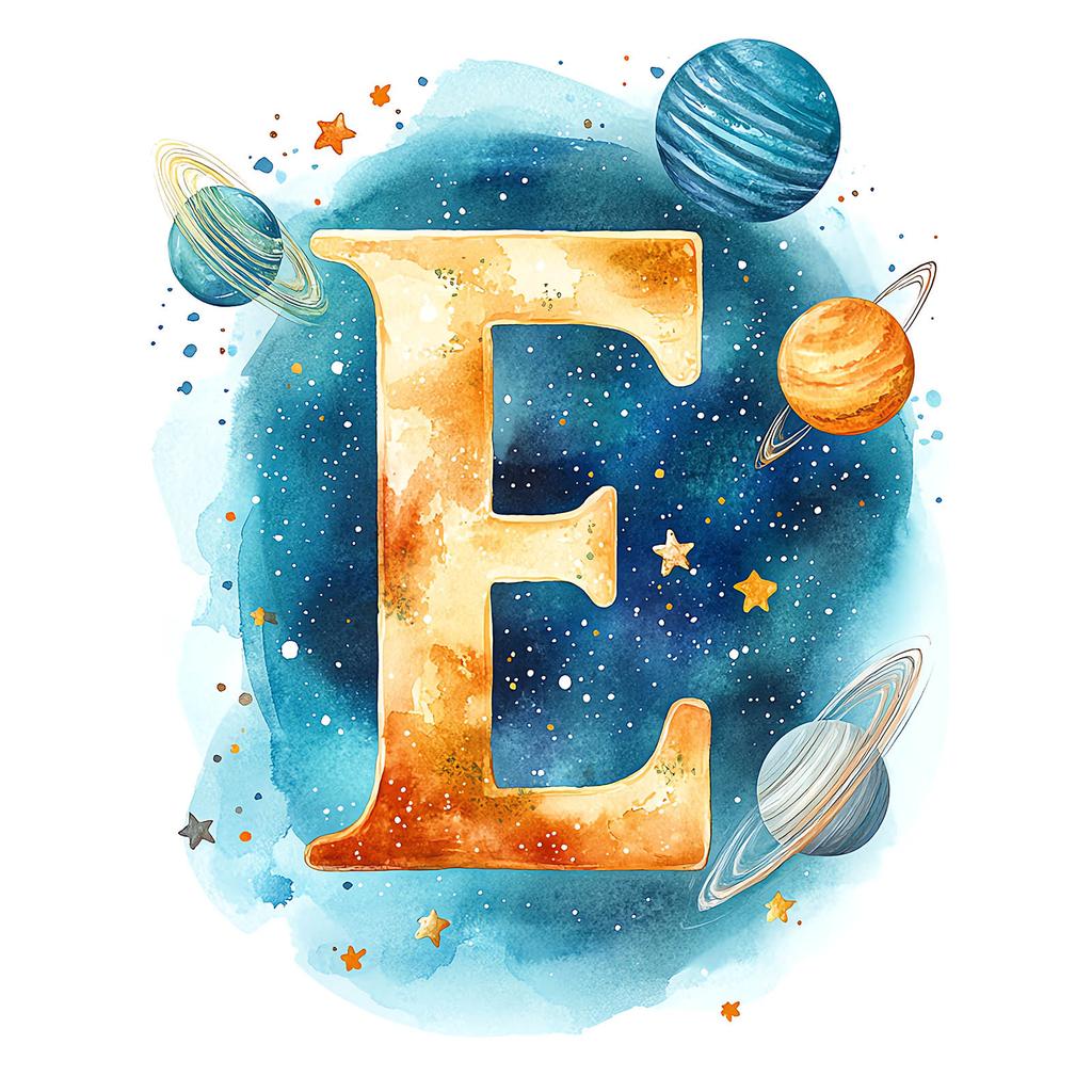 Kosmiczna Litera E - Plakat Dekoracyjny Do Pokoju Dziecięcego Kosmiczna Litera E - Plakat Dekoracyjny Do Pokoju Dziecięcego, 30X40 Cm, Rama Aluminiowa