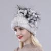 Winter Women Good Elasticity Real Rex Rabbit Fur Hats with Silver Fox Fur Lady Outdoor Warm Knitted Genuine Rex Rabbit Fur Cap