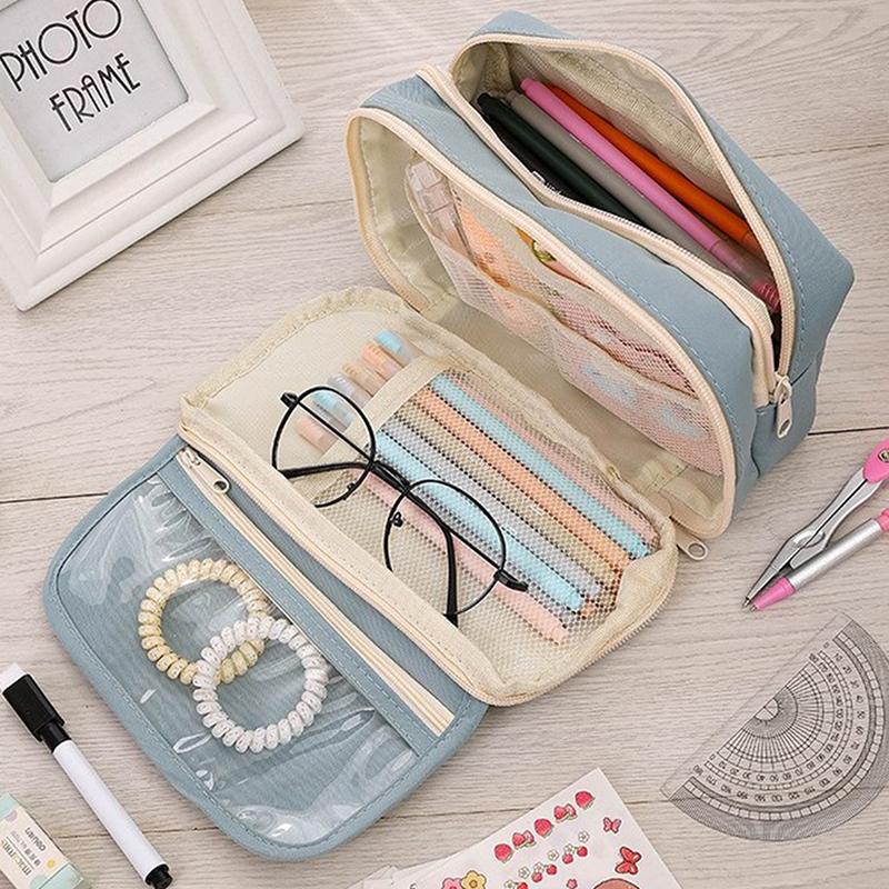 Kawaii Large-Capacity Pencil Bag Flip-Top Translucent Student Stationery Storage Bag Boys And Girls Simple Stationery Pen Box