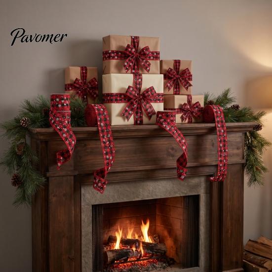 Holiday Party Decorations 1 Roll Christmas Burlap Ribbon, Faux Linen Wired Ribbon with Snowman for Bows Truck Floral Print, Gift Wrapping Craft Supply