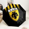 AEK AthensGolden And Black Crest Design Automatic Folding Umbrella 8-Rib Travel Umbrella with Auto Portable Case, Ideal Gift for Birthdays