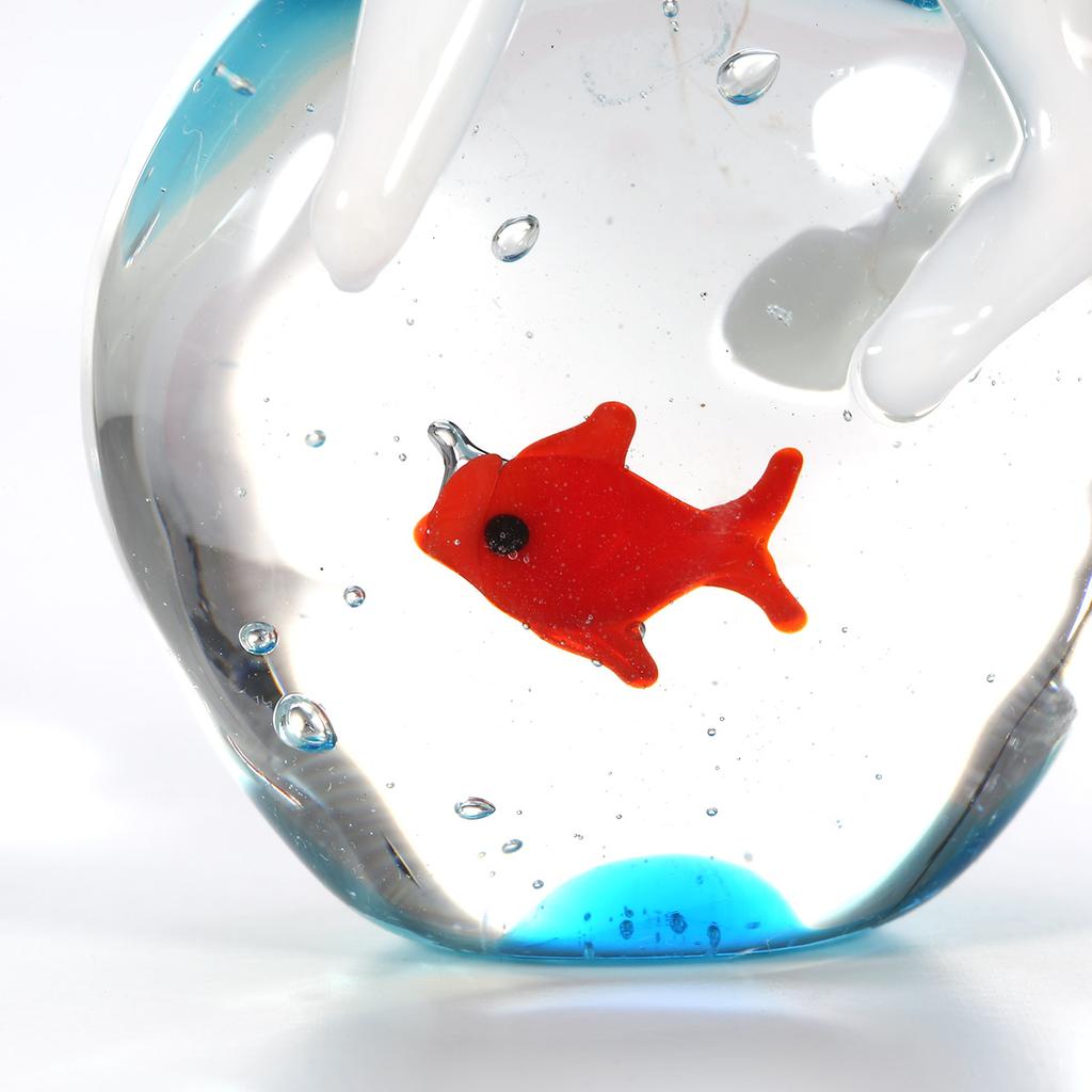 Белый медведь и рыба, ручная работа, искусство животного, ручное выдувное стекло, художественная фигурка дикого животного, украшение для дома