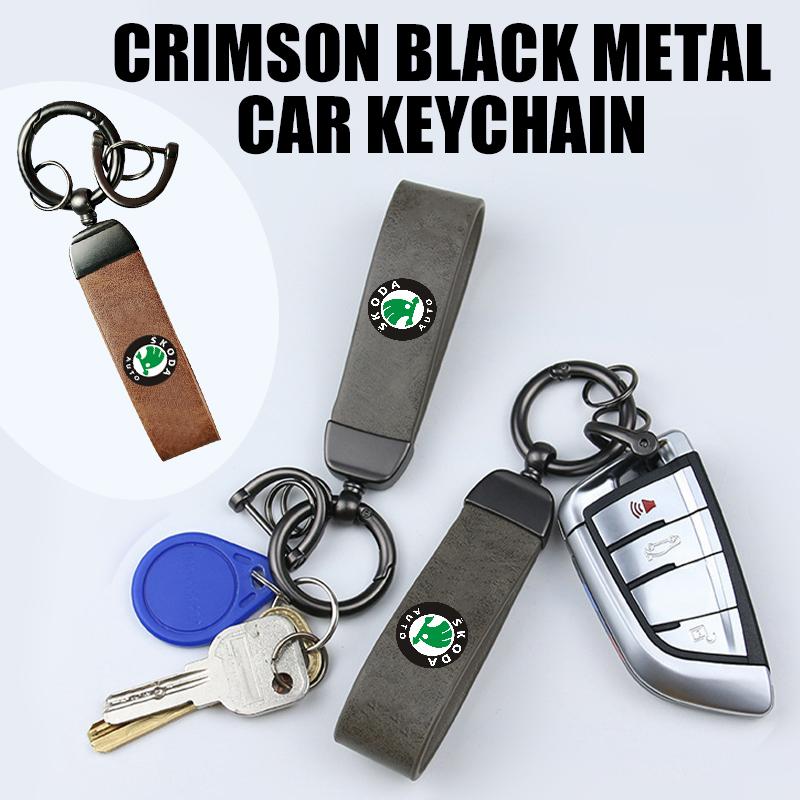ICPG4 For Skoda 3D Metal Leather Car Keychain Key Ring Auto Emblem Accessories Fabia 1 2 Octavia a7 RS Superb Rapid Yeti Karoq Vision