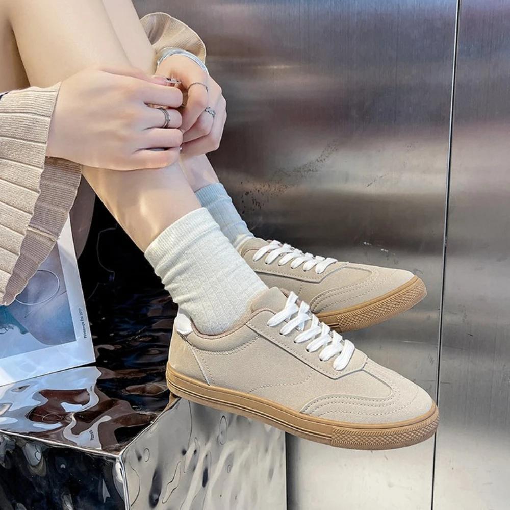 Spring and Autumn Women Casual Shoes Fashion Lace-up Low-top Khaki Round Headed Flat Bottomed Design Women's Shoes Size 35-42