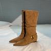 Новые весенне-осенние замшевые ковбойские сапоги с острым носом в западном стиле, коричневые сапоги Maillard, рыцарские сапоги, высокие сапоги женские