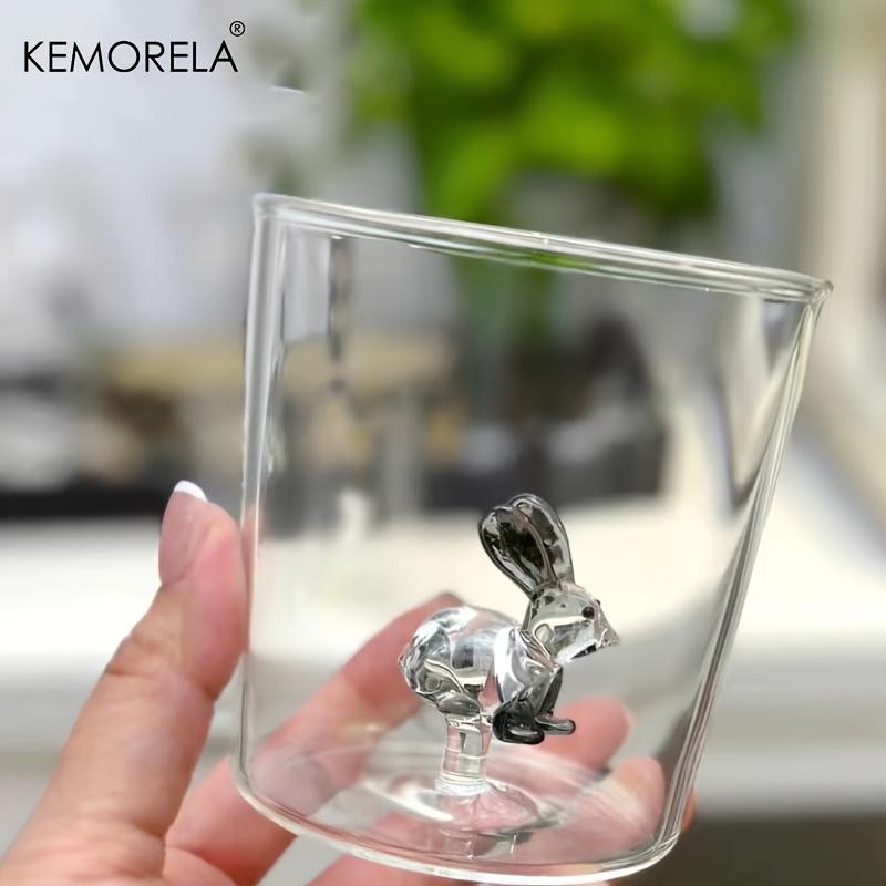 KEMORELA 1PCS Cute Rabbit Cartoon Glass Cup High Borosilicate Reusable Suitable for Iced Coffee Juice Can be Used as Easter Gift