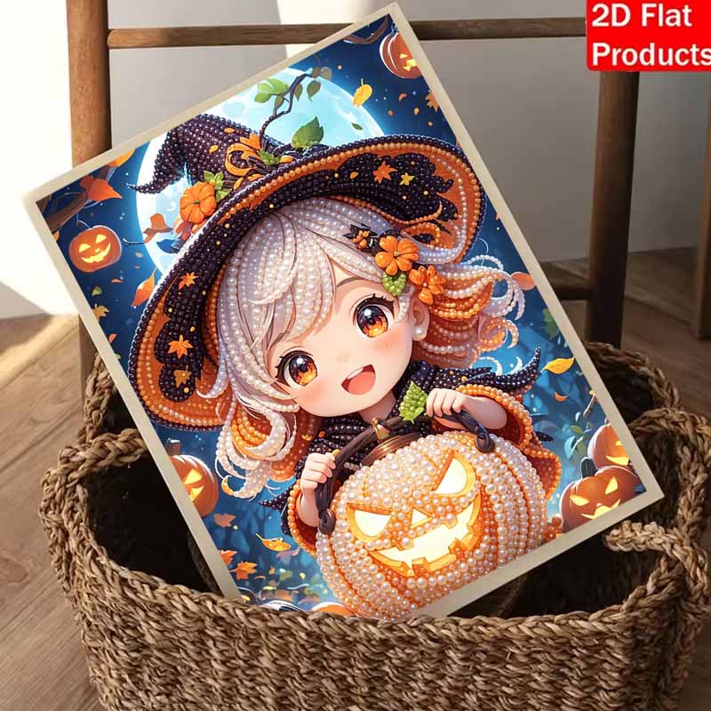 Halloween pumpkin witch pearl painting handmade diy art pearl home decoration painting