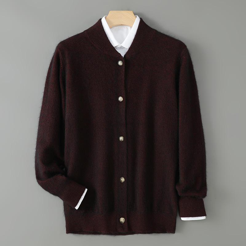 Men's mink knitted cardigan jacket with half-height stand-up collar button-down autumn and winter casual large-size men's rabbit fleece sweater