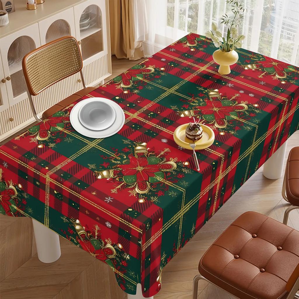 1pc, American Retro Red Green Plaid Christmas Theme Tablecloth, High-Quality Polyester Material, Multi-Size Available, for Home And Office, Restaurant