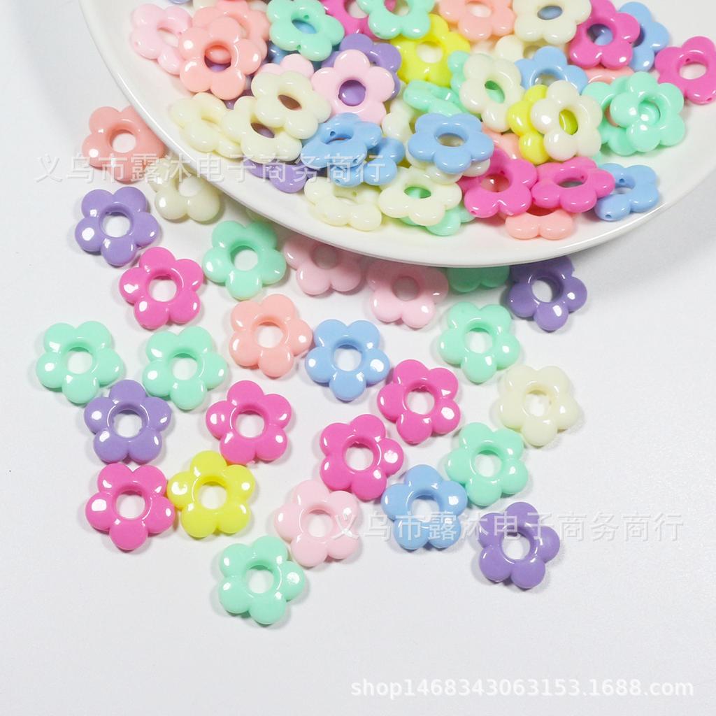 Spring Color 19*5mm Hollow Five-Petal Flower Beads, Mixed Colors, Large Hole for DIY Beading