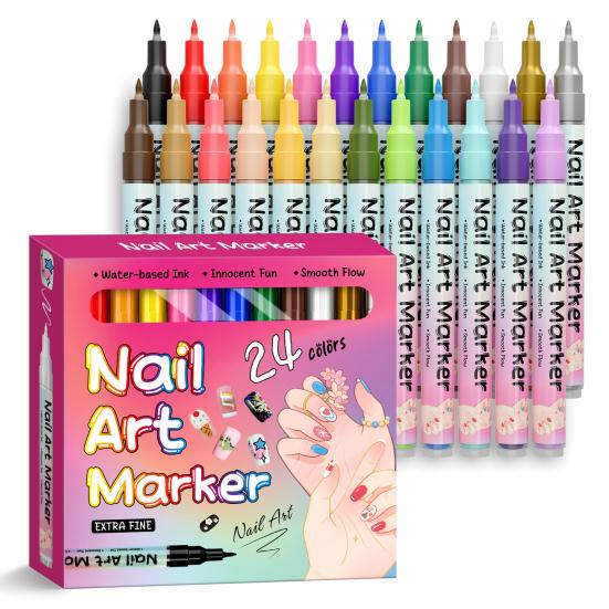 12/24Pcs Nail Art Pens Quick Nail Art Acrylic Dry 0.5MM DIY Gel Paint Markers Nail Point