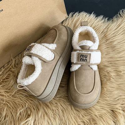 Хлопковые туфли на липучке женские зимние бархатные с утолщением новые теплые нескользящие на толстой подошве зимние ботинки