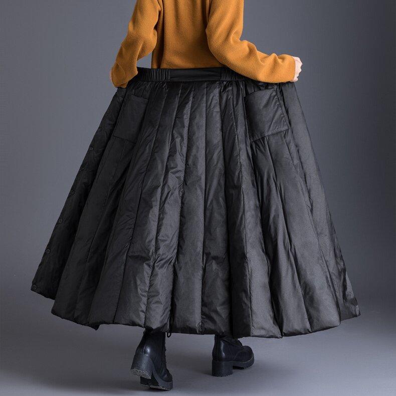 Черный пуховый хлопок подкладка большого размера Высокая талия винтаж осень зима повседневная свободная длинная для женщин юбки женская юбка