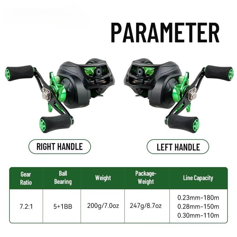 Новая рыболовная катушка 7.2:1 Передаточное отношение Максимальное сопротивление 10 кг 5+1BB Подшипники Катушка для наживки с алюминиевой шпулей Магнитный тормоз Подходит для ловли наживки в пресной воде