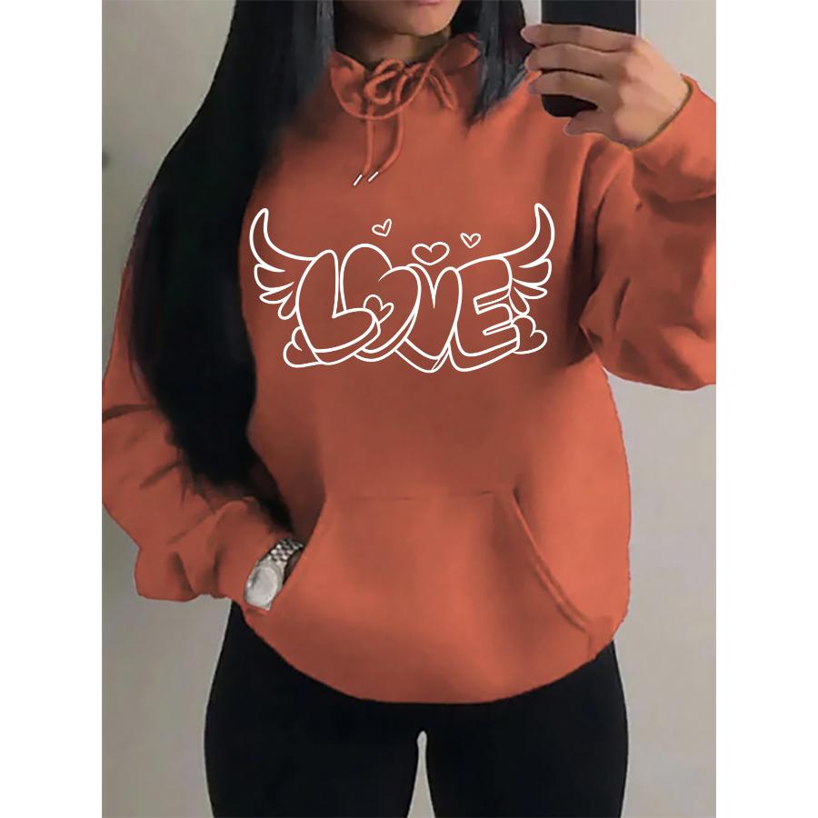 Креативный принт «У любви есть крылья ангела» для женщин, толстовка в стиле хип-хоп, креативный пуловер, теплая флисовая уличная одежда, спортивный стиль, новый