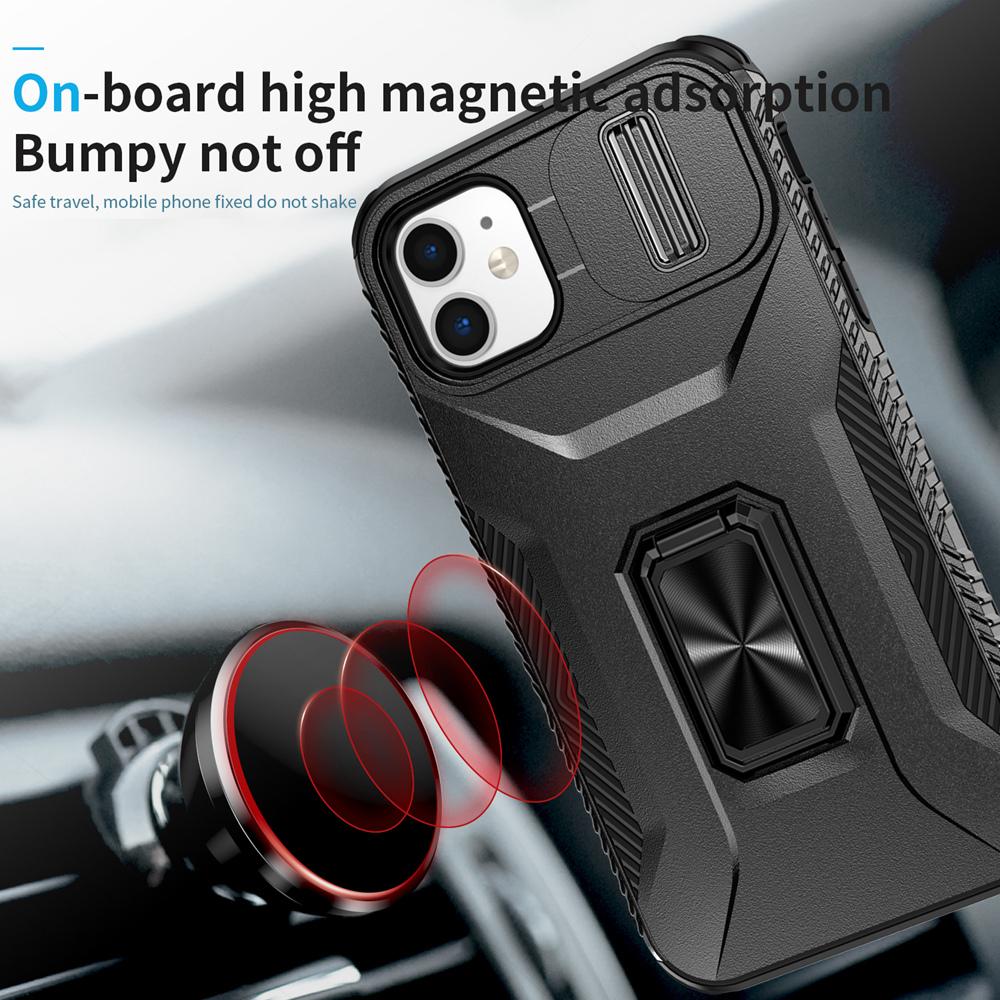KEYSION Shockproof Case for iPhone 11 Pro Max Slide Camera Lens Protection Ring Stand Phone Back Cover for iPhone XS Max X XR