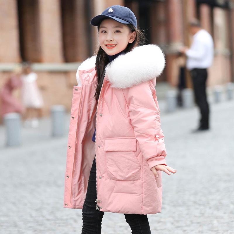 Новый пуховик для девочек, зимняя длинная корейская версия, толстый пуховик среднего размера для девочек, однотонный пуховик для девочек