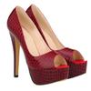 Women Sandals Pumps 14cm Sexy Peep Toe Platform High Heels Crocodile Pattern Shallow Party Stilettos Female Red Wedding Shoes