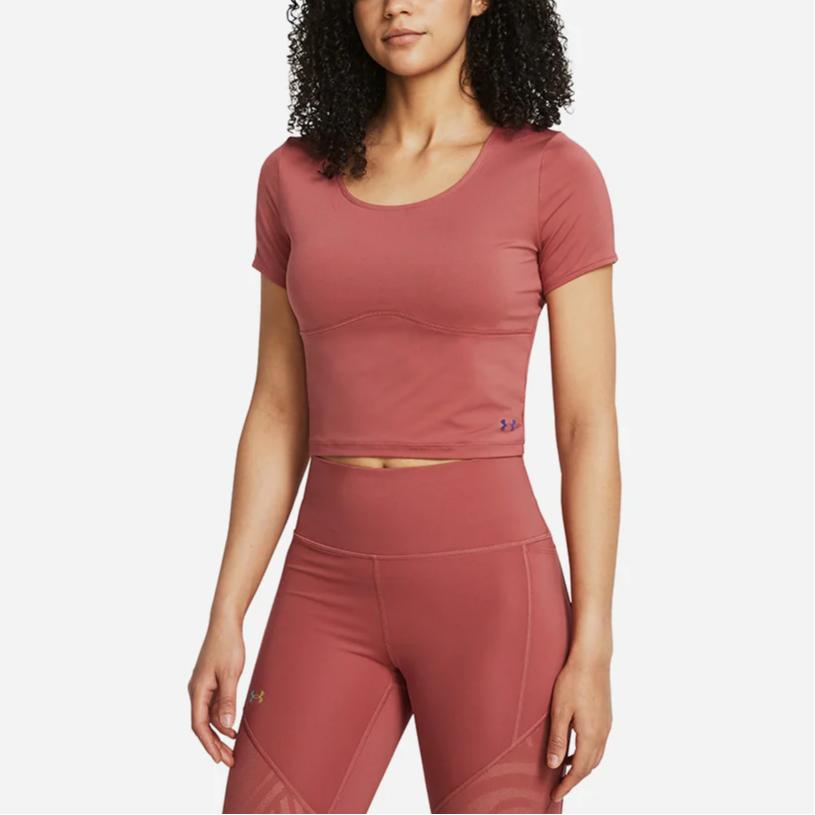 Under Armour Однотонная повседневная футболка с круглым вырезом и коротким рукавом, женские топы, дымчато-красный 1383639-611