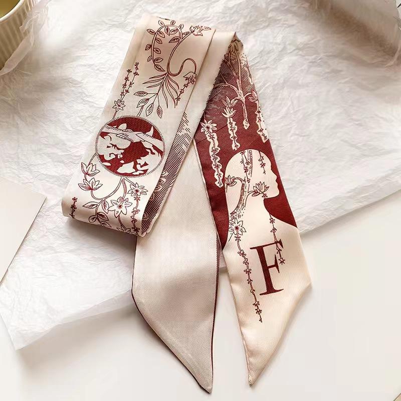 Маленький белый и нежно-зеленый шелковый шарф для женщин, тонкая лента, повязка на голову, резинка для волос, украшение для сумки, длинный