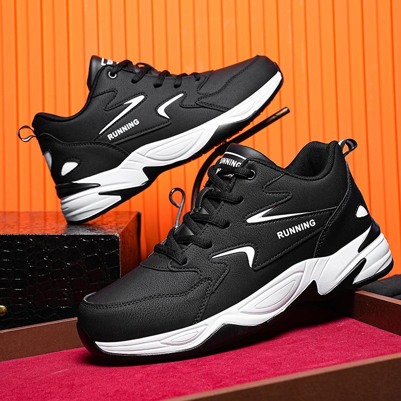 2024 New Men's Spring Autumn Leather Big Size Light Sneaker Thick Sole Non Slip Waterproof Camouflage Lace Up Running Shoes