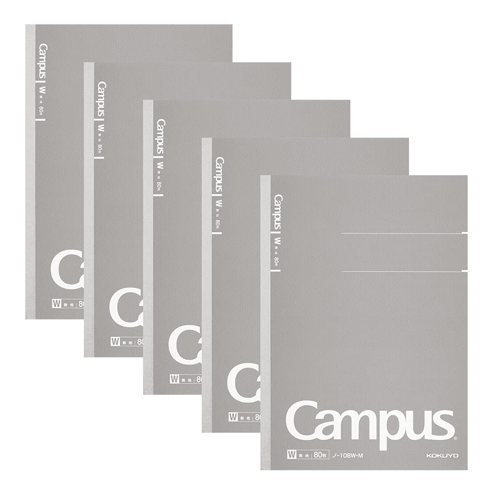 KOKUYO Campus Notebook Adult Campus Plain A5 80 Sheets 5 Pack Gray No-108W-MX5SET