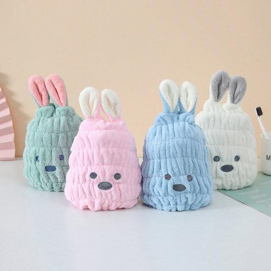 Hair Dry Hat Cartoon Super Soft Bunny Ears Coral Fleece Microfiber Kids Rabbit Shape Hair Wipe Towel Wrap Daily Use