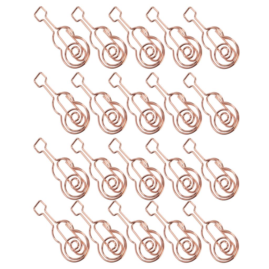 20pcs Shaped Paper Clips Metal Material Guitar Shape Rose Gold Light Portable Cute Office Clips for