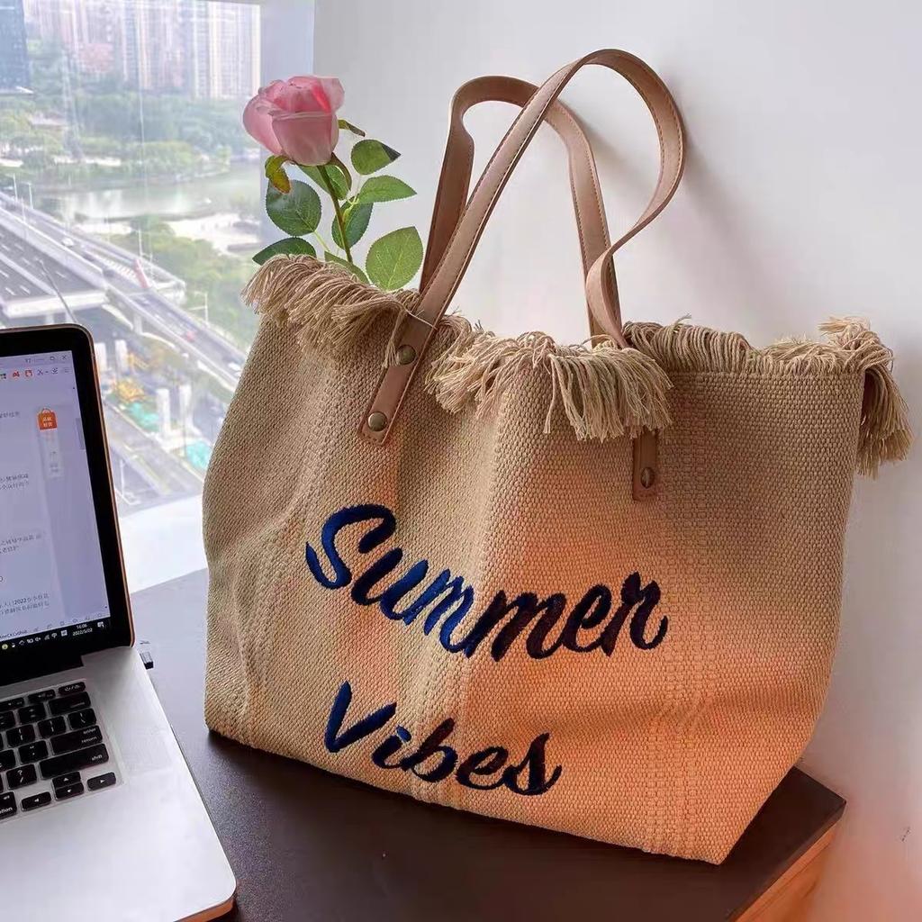 Handbag Simple Beach Bag Travel Bag Tassel Tote Bag Large Capacity One Shoulder Bag Tide CLE