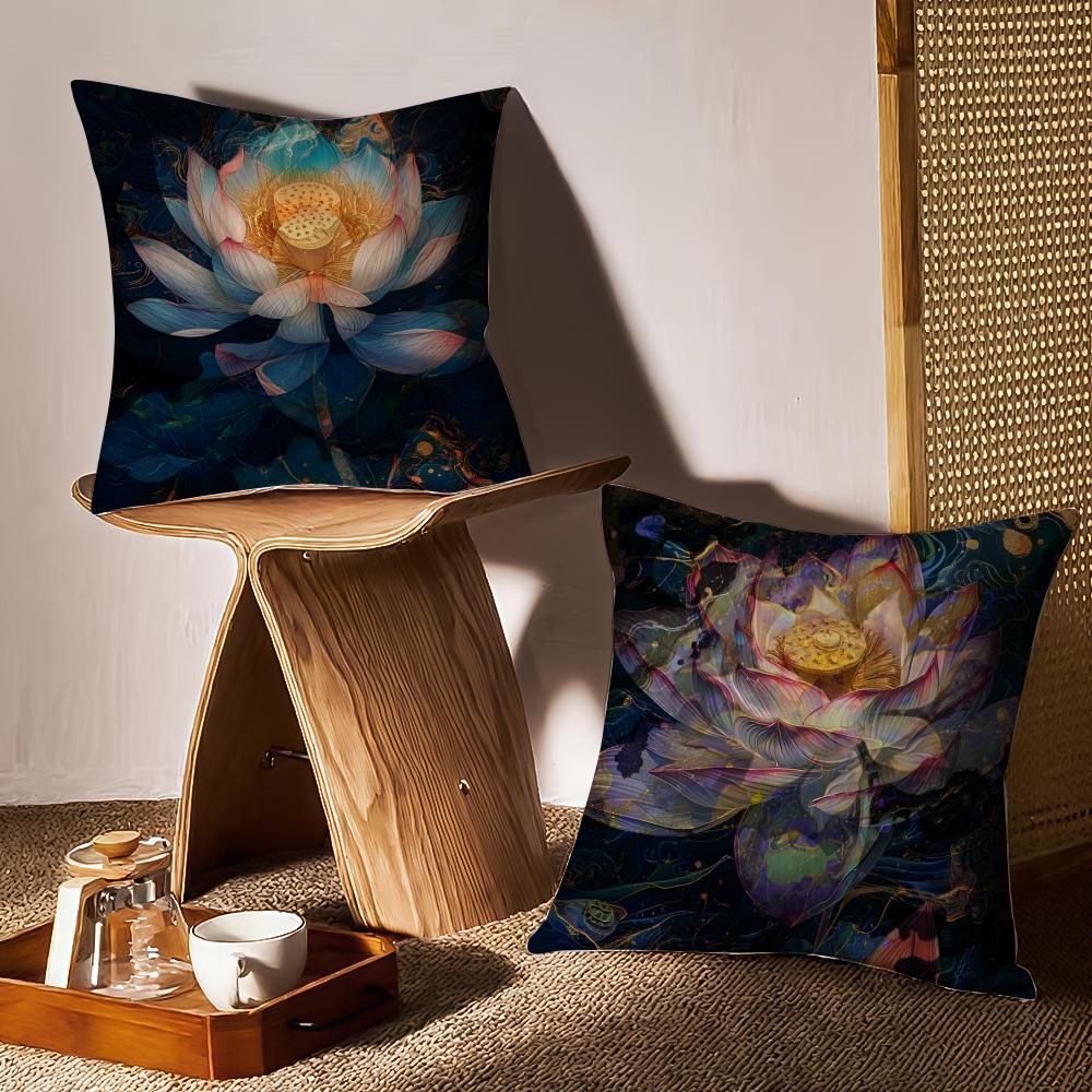 Fashion Lotus Cushion Cover Anti-dustmite Pillowcase Invisible Zipper Silky Short Plush Sofa Cushion Cover