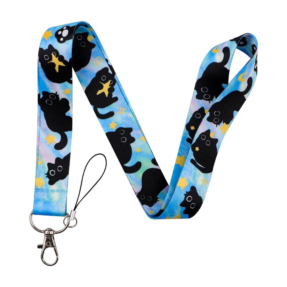 Black Cat Credential Holder Lanyards DIY Hang Rope Lightweight Keys Neck Strap Adjustable Length Retractable Gym Phone Straps