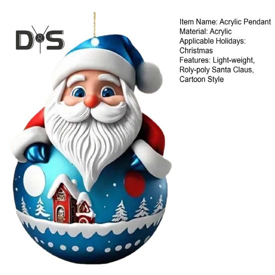 Подвеска в виде Санта-Клауса Roly-poly, 2D, акриловое подвесное украшение, рождественская елка, мультяшный Санта, украшение для каминной полки, автомобильный рюкзак