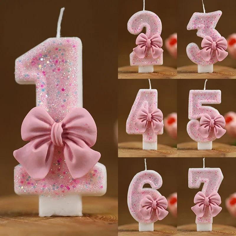 Hot 1 2 3 4 5 6 7 8 9 3D Number Candle Cake Number Cake Candle Pink Glitter Birthday Candle Topper Birthday Party Cake Decor