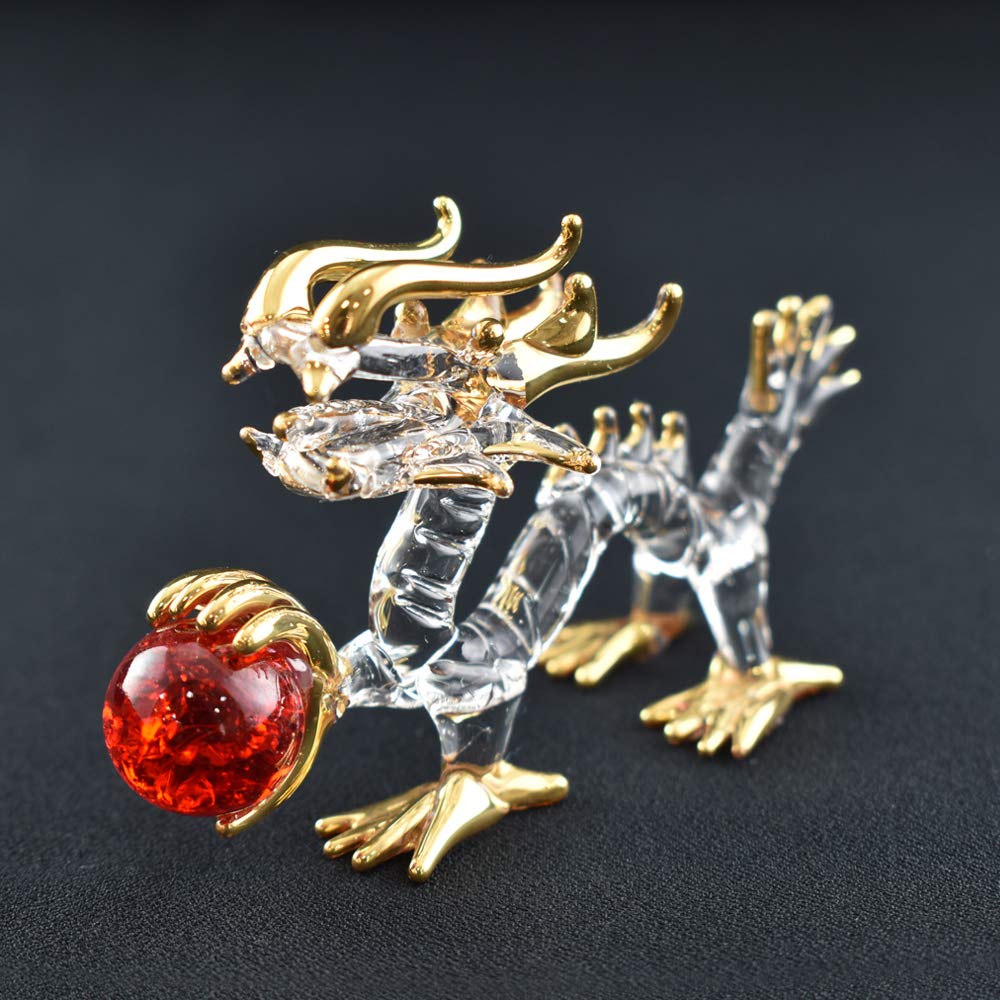 Fourcart Handmade Glass Feng Shui Dragon with Ball, 2-inch