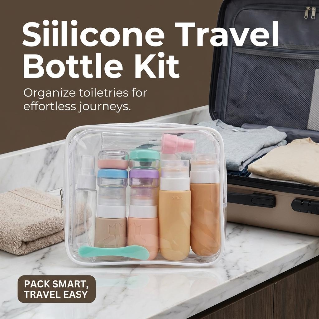 Silicone Travel Bottles Set 17Pcs Portable Reusable Refillable Bottles Shampoo Shower Gel Lotion Leakproof Containers