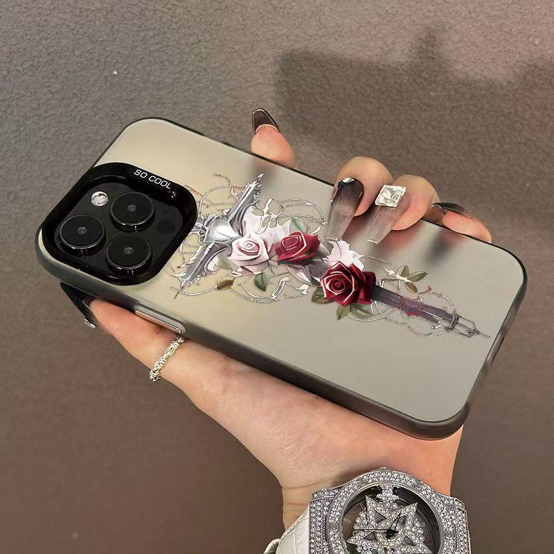 Крест Роза Стерлинговое Серебро Чехол-накладка для iPhone 17/16/15 Pro, 14 Pro Max, 13/12/11