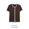 Kaslead New Women Clothes Western Style Fashion Simple Contrast Color Knitted Short Sleeve Outerwear 0014114 700