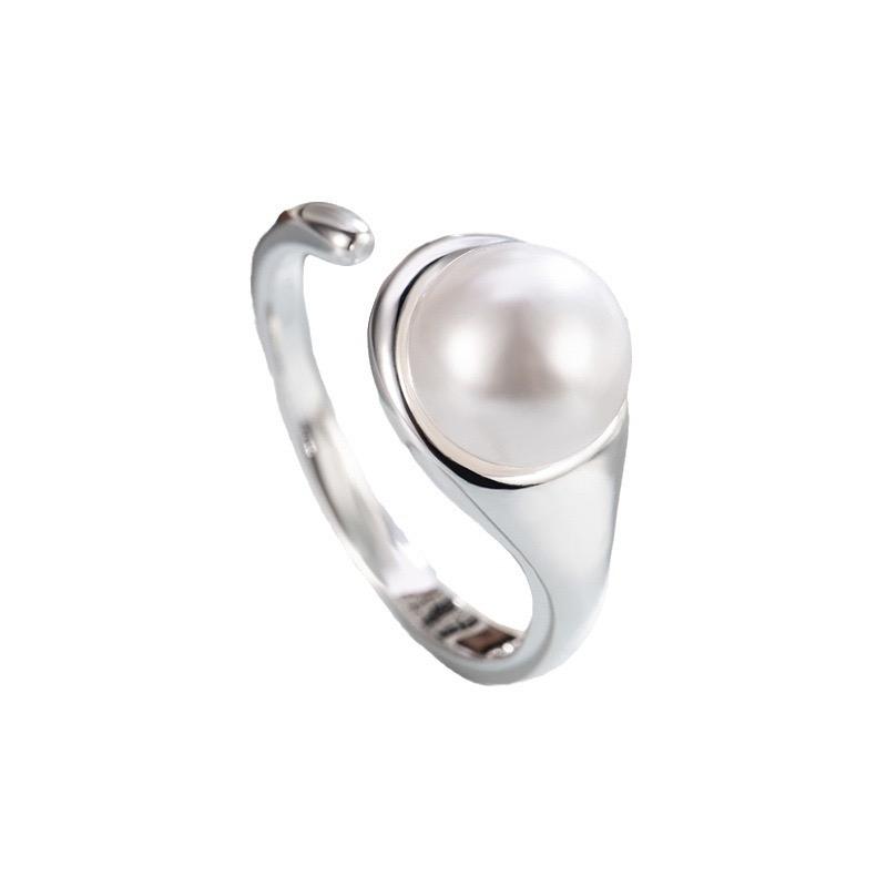 925 Sterling Silver Rings for Women Men Couple Minimalist Handmade Simple Pearl Ring Party Jewelry Gift Prevent Allergy