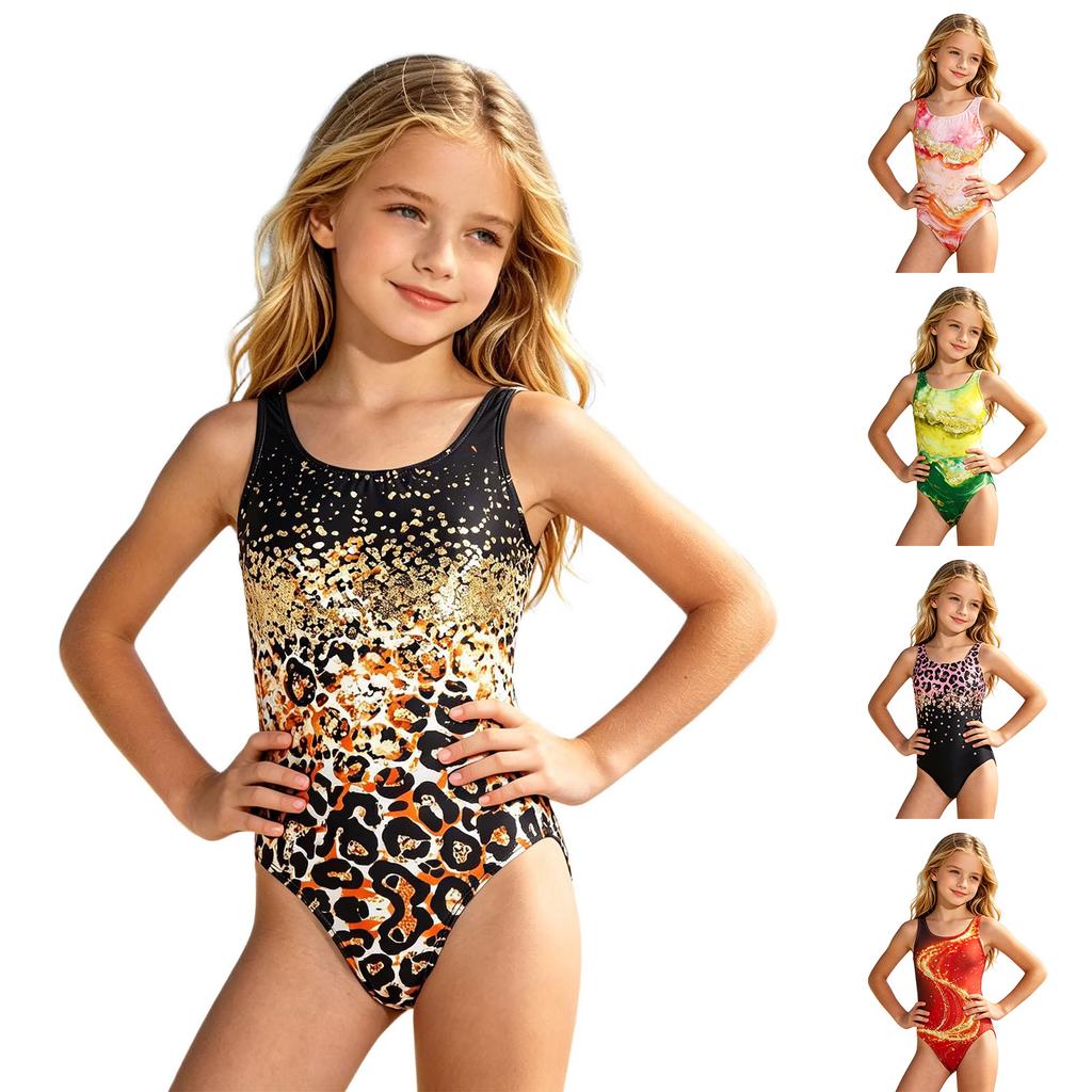 Digital Print Swimsuit for Girls Comfortable Stretchy Fabric Sleeveless Youth Swimwear for Pool and Beach Activities