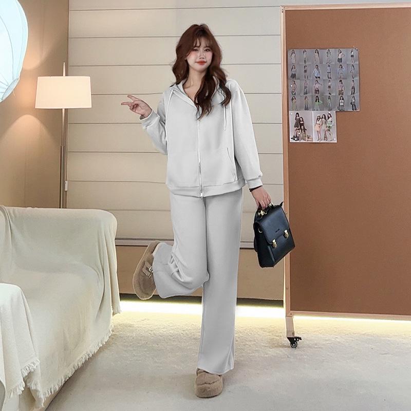 Комплект из двух предметов: толстовка большого размера: Повседневный трикотажный топ с длинным рукавом и свободные брюки для женщин