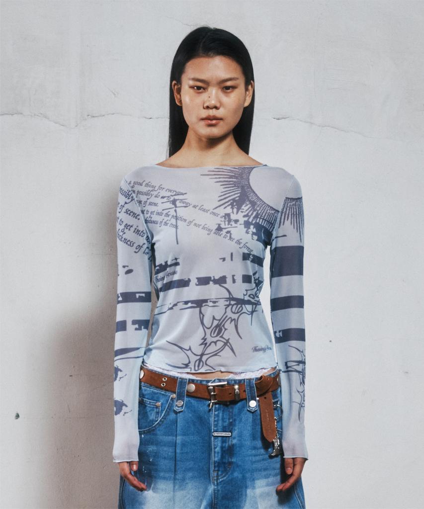 THEVINYLHOUSE Graffiti Mesh Ls Tee (W) Blue