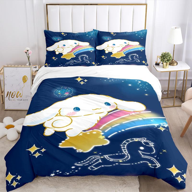 3 шт. Набор постельного белья Sanrio с Милым Киннамороллом, Включает 1 пододеяльник и 2 наволочки, Удобное постельное белье в стильном дизайне для спальни S049
