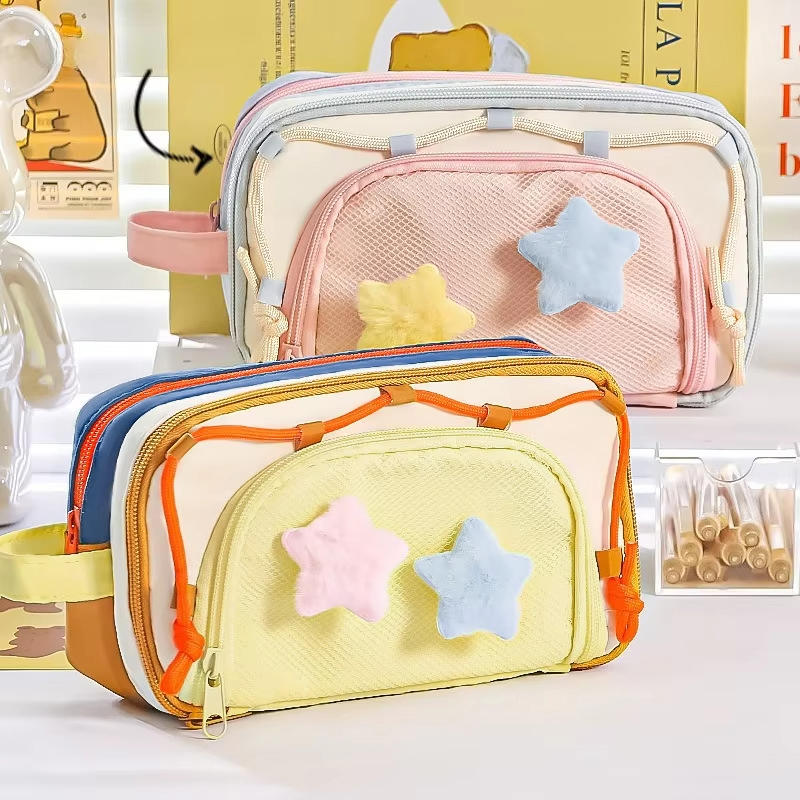 Многоцелевой Большой вместимости Многослойный Пенал Чехол Простой Студенческий Канцелярский Органайзер для Макияжа для Стола Хранение Школьные Принадлежности