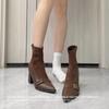 Fashion Vintage Brown Booties Block Heel Fall Winter 2025 Paneled Stretch Heels Boots for Women