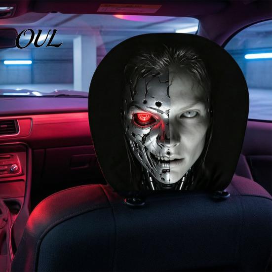 Car Headrest Cover Universal Cover, Scary Face Protective Seat Protector Accessory for Holiday Most Vehicles, Easy to Install Automotive Interior
